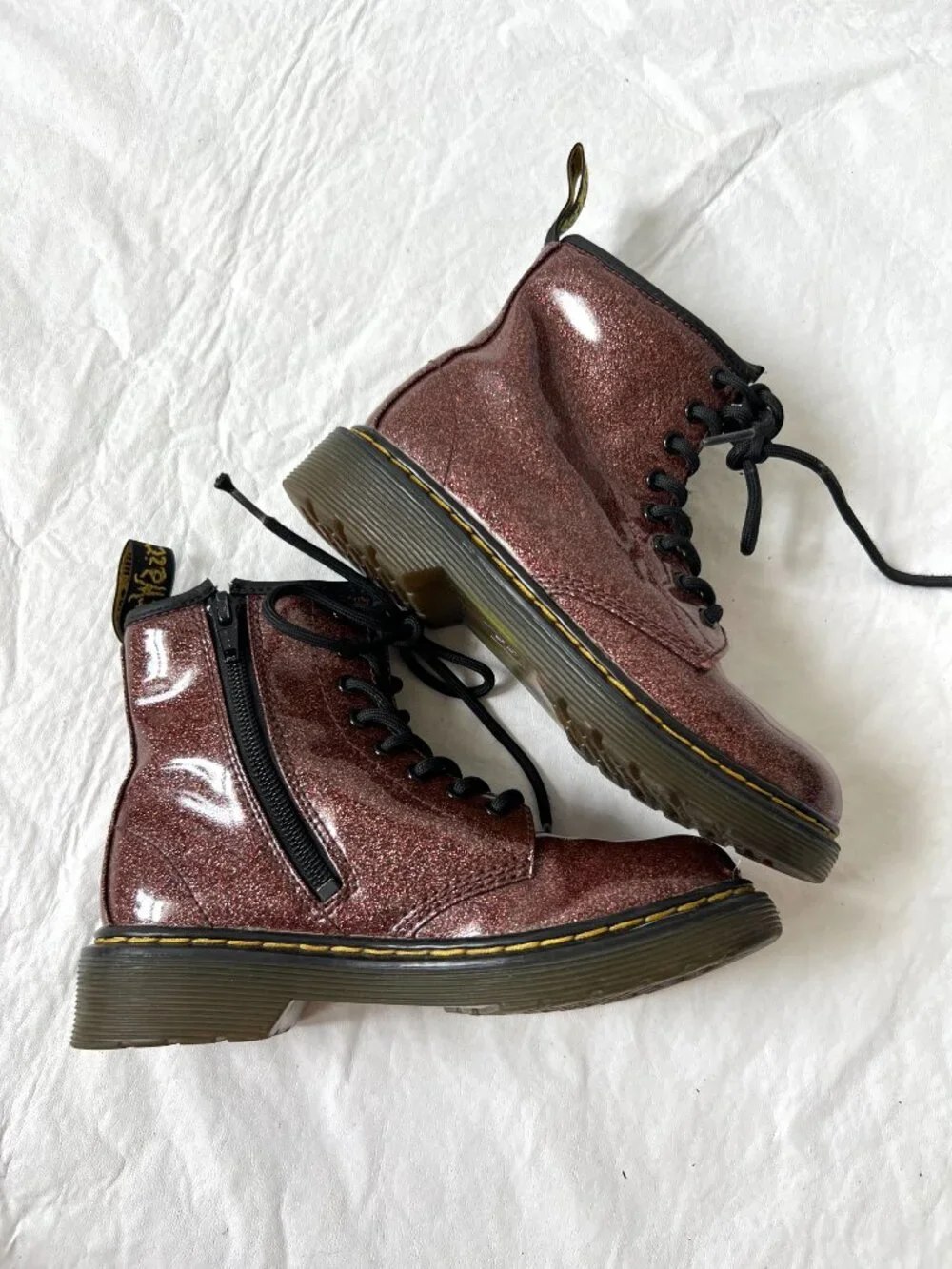 Dr Martens Boots 1460 J brown Glitter Lace Up zip kids 13 combat docs sparkly